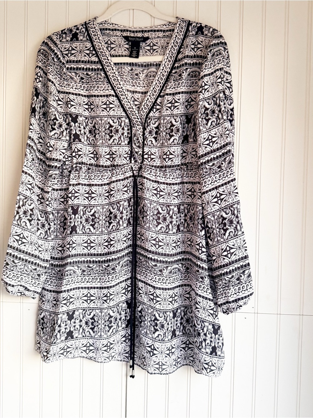 White House Black Market Size 10 Boho Printed Tunic Dress Black White